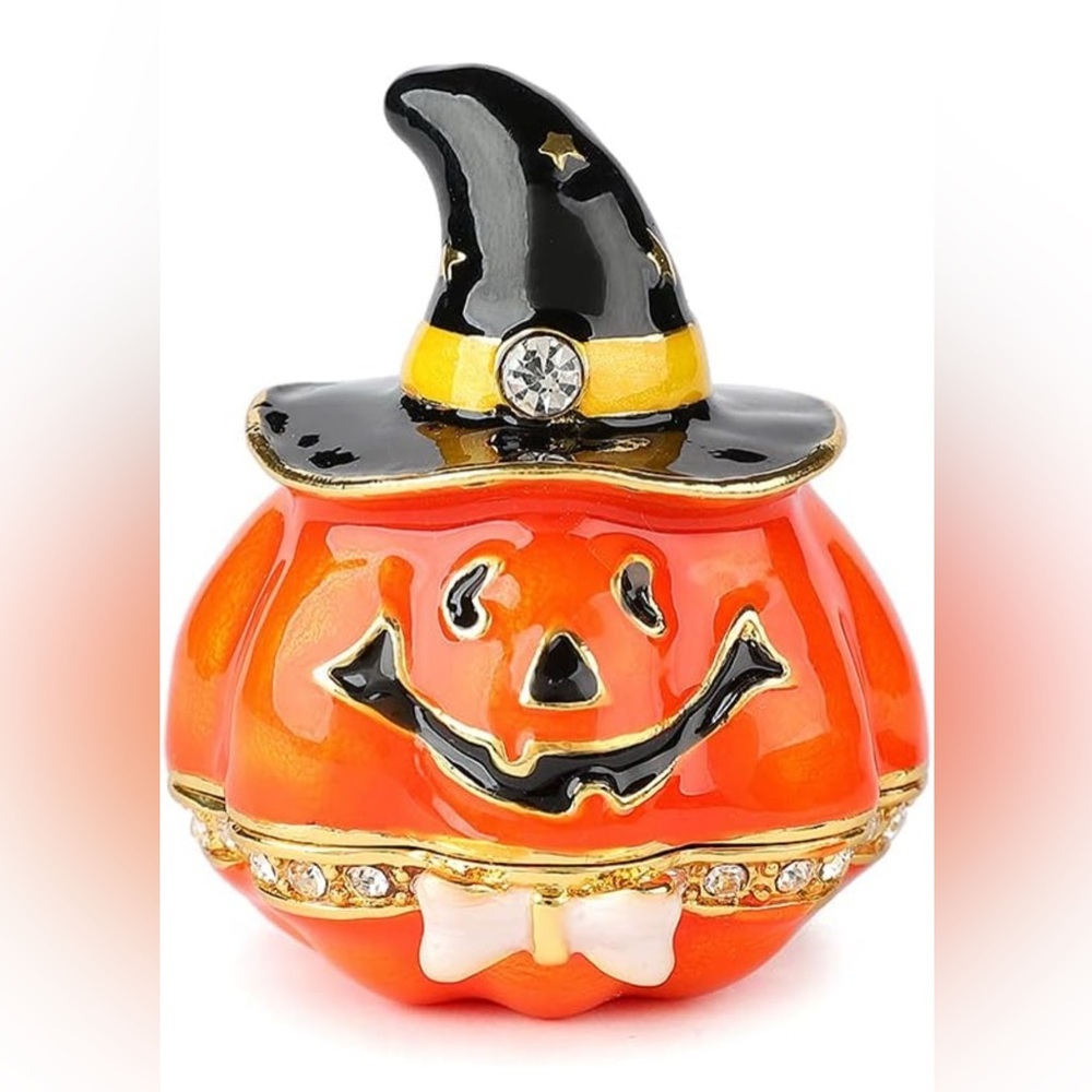 Jack-o-lantern Pumpkin Witch Trinket Box Tchotchke NIB